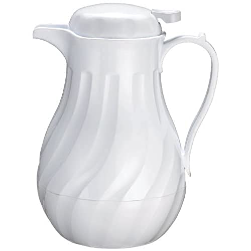 Winco Push Button Insulated Beverage Server with Swirl Design, 64-Ounce, White