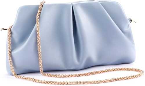 Image of Women Clutch Bag Dressy Formal Handbag Pleated PU Clutch Purse Detachable Chain