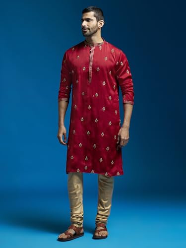 Image of VASTRAMAY Men's Silk Blend Kurta | Silk Blend Embroidered KurtaFor Men