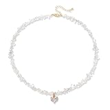 GolbalJew Clear Quartz Healing Crystal Beaded Necklace Stone Chips Beads Heart Pendant Choker Necklaces for Women Gemstone Jewelry Gifts