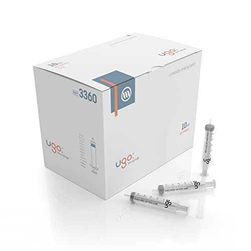 Seringue vide Ugo 10 ml (lot de 100) | Seringues jetables en plastique à usage unique sans aiguilles | Seringue médicale stérile pour distribution de liquide |...
