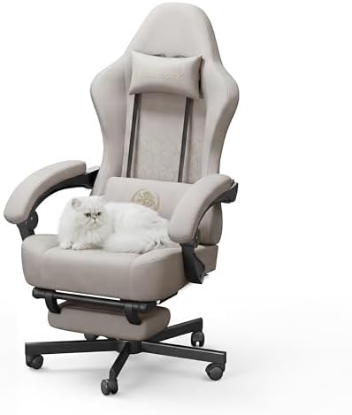 Gaming Chair Breathable Leather with Pocket Spring Cushion,Wide a...