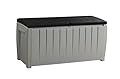 Keter Novel Plastic Deck Storage Container Box Outdoor Patio Garden Furniture 90 Gal, Black/Gray