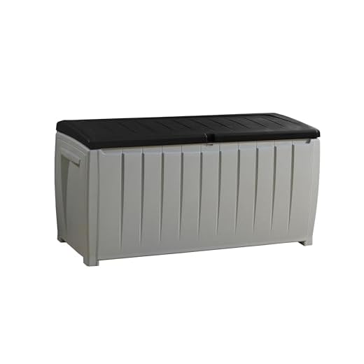 Keter Novel 90 Gallon Resin Deck Box-Organization and Storage for Patio Furniture Outdoor Cushions, Throw Pillows, Garden Tools and Pool Toys, Grey/Black