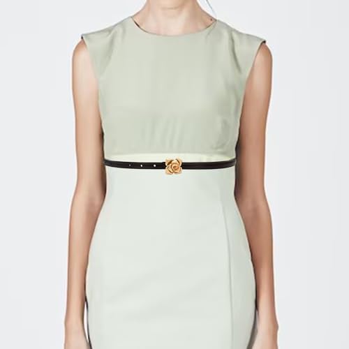 Slender PU Leather Waist Belt For Women Flower Golden Button Button Design Adjustable For Jeans And Usually Wear Korean3