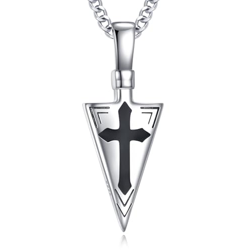 LUHE Cross Necklace for Men Sterling Silver Cross Pendant Necklace Religious Jewelry Christian Gifts