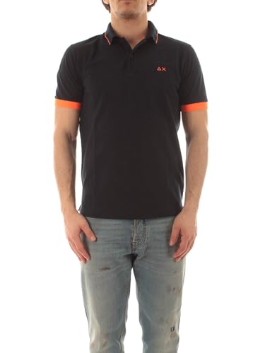Polo uomo in cotone blu. SUN68 Polo Manica Corta A35120 Colletto con Riga Fluo Piccola Tg. L col. 07 Navy Blue