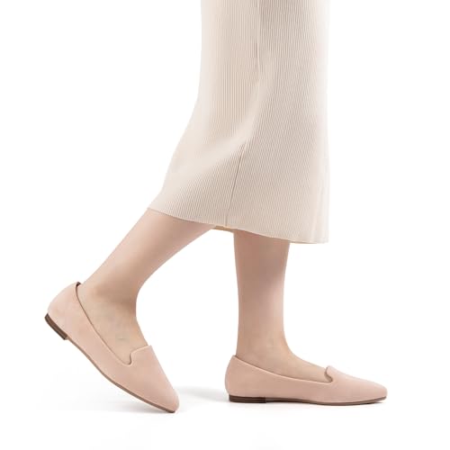 Image of MUSSHOE Black Flats for Women Pointed Toe-Comfortable Business Casual Work Shoes, Dressy Suede Slip On with Memory Foam for Office, Teacher & Standing All Day