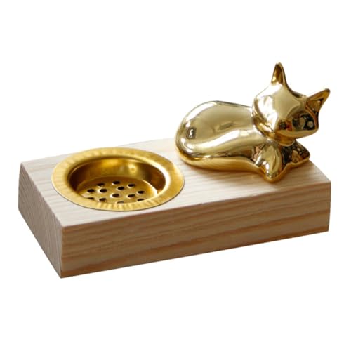 UKCOCO Wooden Aroma Stove Incense Burner Fox Figurine, Natural Rustic Home Decor Censer for Office and Tea Room, Practical Outdoor Wood Incense Holder