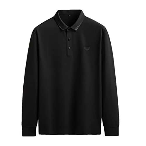 Polo homme manches longues Haitpant noir - Tissu respirant fluide grande taille