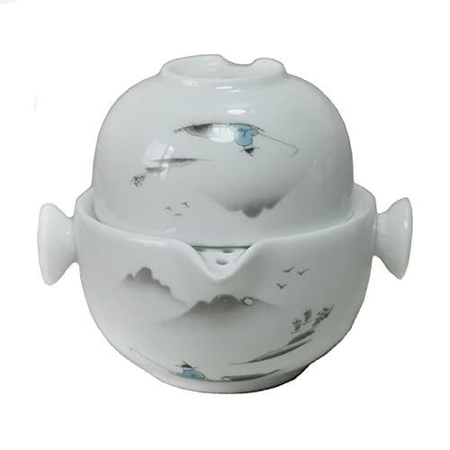 Image of Liang baobao Convenient Teapot Cup Porcelain Teacup White Glazed Travel tea set (Landscape)