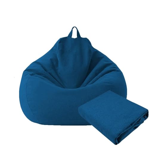 Image of Large Small Lazy Sofas Cover Chairs Without Filler Linen Cloth Lounger Seat Bean Bag Pouf Puff Couch Tatami Living Room Beanbags (Blue, 100x120cm)