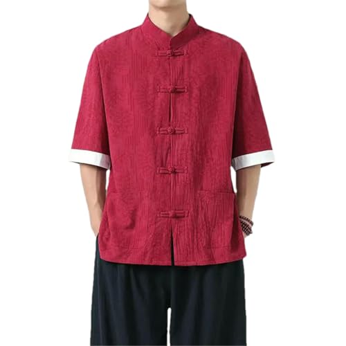 Chemise coton lin homme légère manches 3/4 coupe été col officier imprimé loisirs