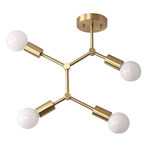 Lustre industriel 4 lampes laiton avec éclairage multidirectionnel