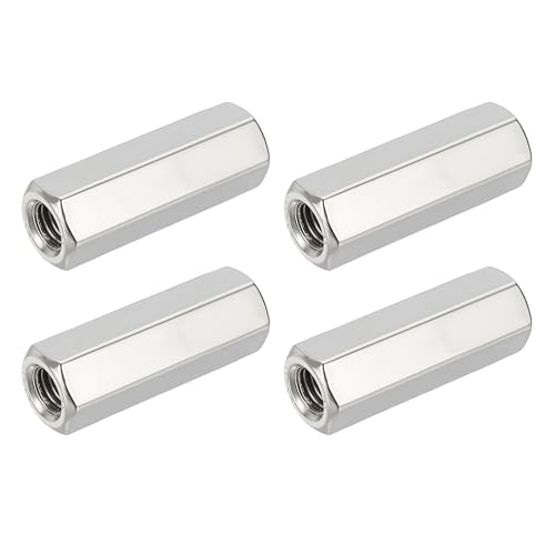 HiPicco Hex Coupling Nuts, M10 x 1.5-Pitch UNC 40mm/1.57" Length, 4 Pack 304 Stainless Steel Rod Coupling Nut for Threaded Rods & Studs