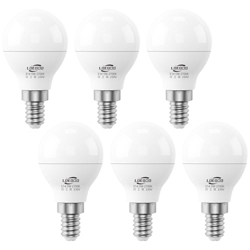 LOEODO E14 LED Bulbs 40W Equivalent, 5W Screw Light Bulb, 470 Lumens, 2700K Warm White, Golf Ball Bulbs, Non-Dimmable, Pack of 6