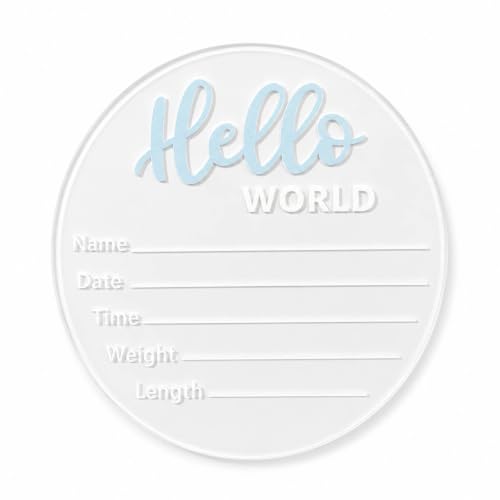 Image of Baby Announcement Sign, 5.9 Inch inchHello World inch Newborn Sign for Birth Announcement, Baby Name & Welcome Baby Board, Acrylic Newborn Announcement Sign for Hospital (Blue)
