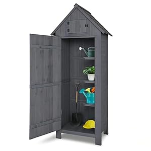 LEADZM Gartenschrank Holz für Außenbereich, gartenhaus Holz, Grau, 3 Regalböden, geräteschuppen für Garten, Terrasse, 77 X 54 X 180 cm