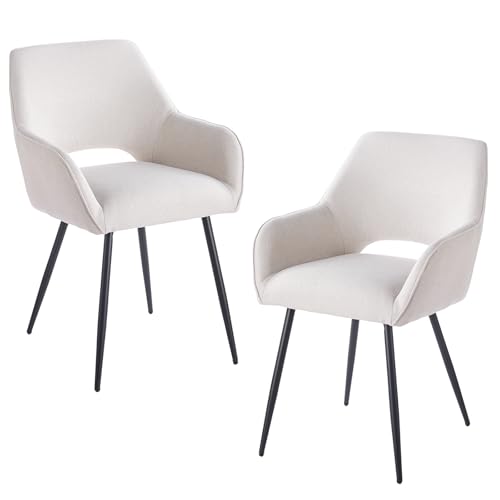 stone princess Lot de 2 Chaises de Salle à Manger Modernes: Chaise de Cuisine Tissu de Lin avec Pieds en Métal Accoudoirs Dossier Découpé - Chaise...
