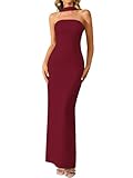 HTZMO Women Elegant Summer Bodycon Maxi Dress Halter Neck Formal Wedding Guest Cocktail Party Long Dresses Wine M