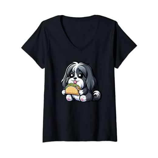 Womens Lhasa Apso Taco Dog Funny Food V-Neck T-Shirt