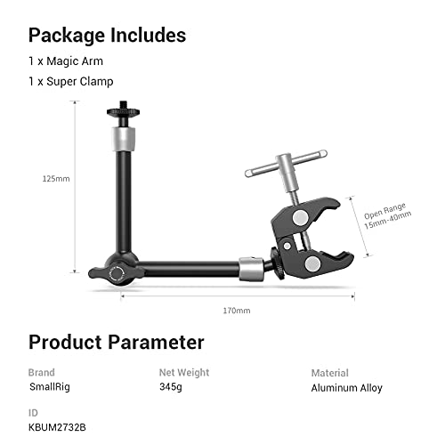 Smallrig KBUM2732-TY Clamp W/ 1/4 Inch And 3/8 Inch Thread And 9.8 Inches Adjustable Friction Power Articulating Magic Arm thumb #6