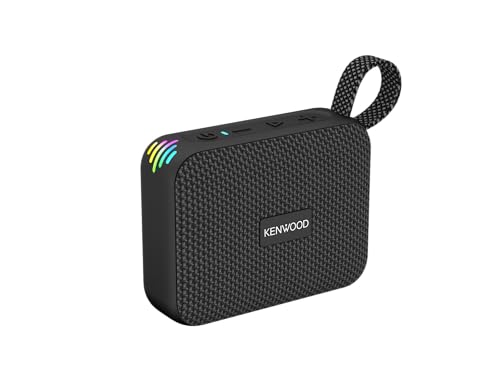 Kenwood AS-60BT-B Speaker Bluetooth Portatile 5W con TWS Stereo, IPX7 Waterproof, Radiatore Passivo, Effetto LED, Batteria Ricaricabile fino a 8,5h, design compatto e leggero, connessione 10m, Nero