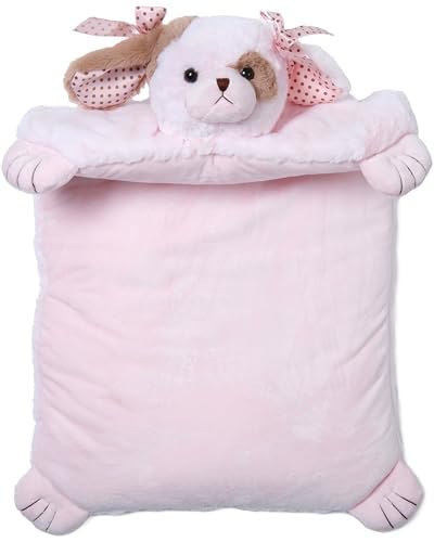 Bearington Baby Wiggles Tummy Time Mat, 30 x 23 Inch Pink Puppy Dog Plush Stuffed Animal Baby Mat Blanket - Puppy Blanket