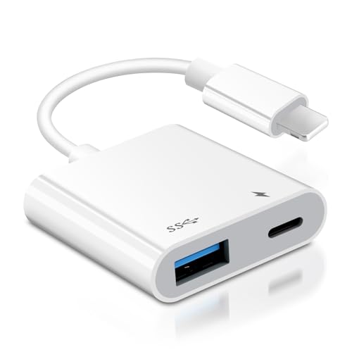 APKLVSR [MFi Certified] Light-ning Adapter mit Ladeanschluss Light-ning auf USB Adapter OTG für iPhone & iPad Kamera USB-Stick Tastatur Maus MIDI