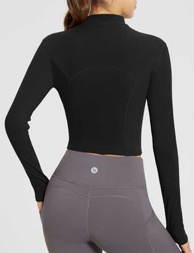 Baleaf Thermal Shirts Long Sleeve Crop Top For Women Mock Turtleneck Wrokout Tops With Thumbholes For Yoga Running Base Layer Black M thumb #1