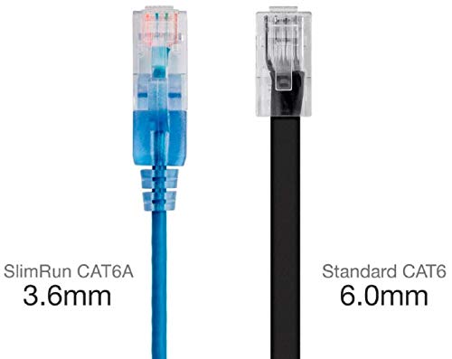 Image of Monoprice Cat6A 50ft Blue 10-Pk Patch Cable UTP 30AWG 10G Pure Bare Copper Snagless RJ45 SlimRun Series Ethernet Cable