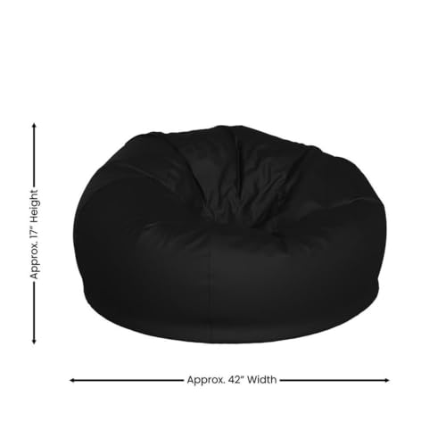 Pemberly Row Oversized Black Bean Bag Chair, 42"W x 42"D x 19"H, Cotton Twill Upholstery, Machine Washable Slipcover, Lightweight Design, Refillable Lounge Seating for Home, Classroom, or Playroom Use - Image 3