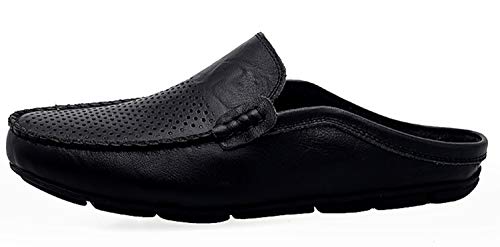 Go Tour Mens Mules Clog Slippers Breathable Leather Slip On Shoes Casual Loafers Black Punched 9.5/44 #TOP4
