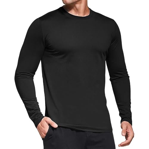 Fjquamitix Mens Thermal Tops Long Sleeve, Winter Fleece Lined T Shirt Soft Warm Underwear Baselayer (UK, Alpha, XXL, Regular, Regular, Black)