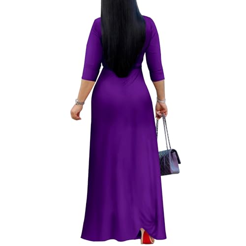 Mrskoala Women Plus Size Long Maxi Wrap Dresses Summer Sundress V-Neck 3/4 Sleeve2