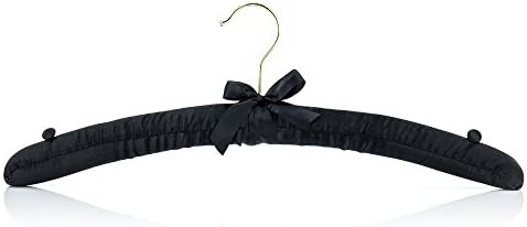 Hangerworld 43 cm (17") Quality Padded Satin Top Coat Clothes Hangers with Buttons, Pack of 10, Black