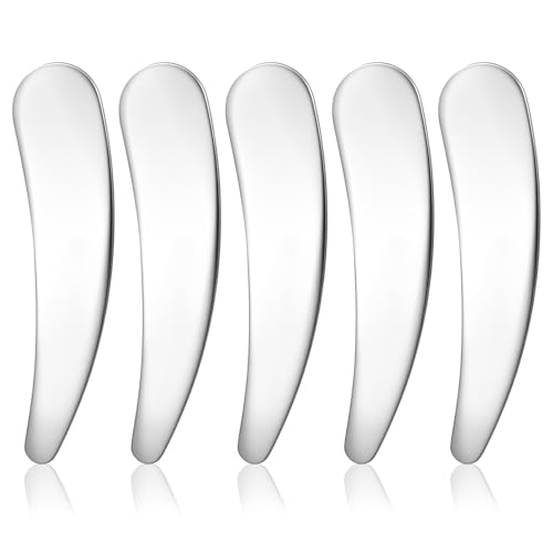 5PCS Mini Metal Makeup Spatula, Cosmetic Spatula, Reusable Cosmetic Spatulas Spoon, Skincare Applicator Scoop for Eye Cream, Essences, Facial Cream, Beauty Accessories for Mixing and Sampling Makeup