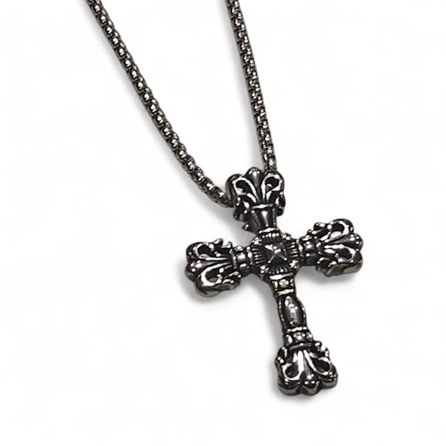Gothic Vintage Cross Pendant Necklace Stainless Steel Unisex Silver Black Two-tone 23.6 in Ball Chain Chrome y2k Style