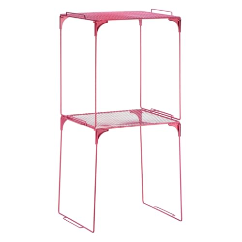 Image of PATIKIL Locker Shelf Organizer, Stackable Metal Storage Rack Organizer for Home Kitchen Office Gym Space Saving Utility Shelving, Rose red