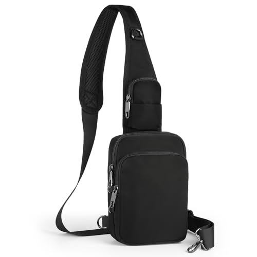 Keanoo Sling Bag, Crossbody Bag with Zipper Lock, RFID & Water Resistant for Women Men Small Chest Bags for Travel (Black)