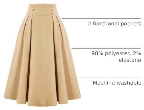 Image of Belle Poque Women's Midi Pleated A-Line Skirts Pockets