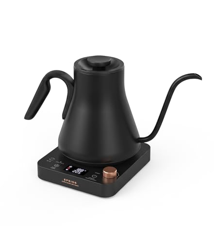 Epeios Electric Kettle, Gooseneck Electric Kettle with ±1°F Temperature Control, 1200W Rapid Heating for Pour Over Coffee & Tea, 304 Stainless Steel Interior, Auto Shut-Off, 0.9L, Black