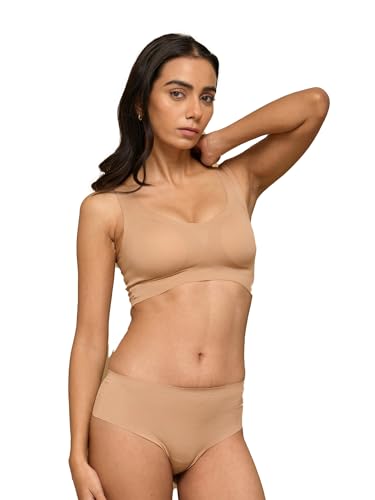 Image of Krvvy Women Seamless Mid-Rise Thong Underwear- Ultrasoft, Breathable, Lightweight & Invisible Underwear with 100% Cotton Gusset Panty