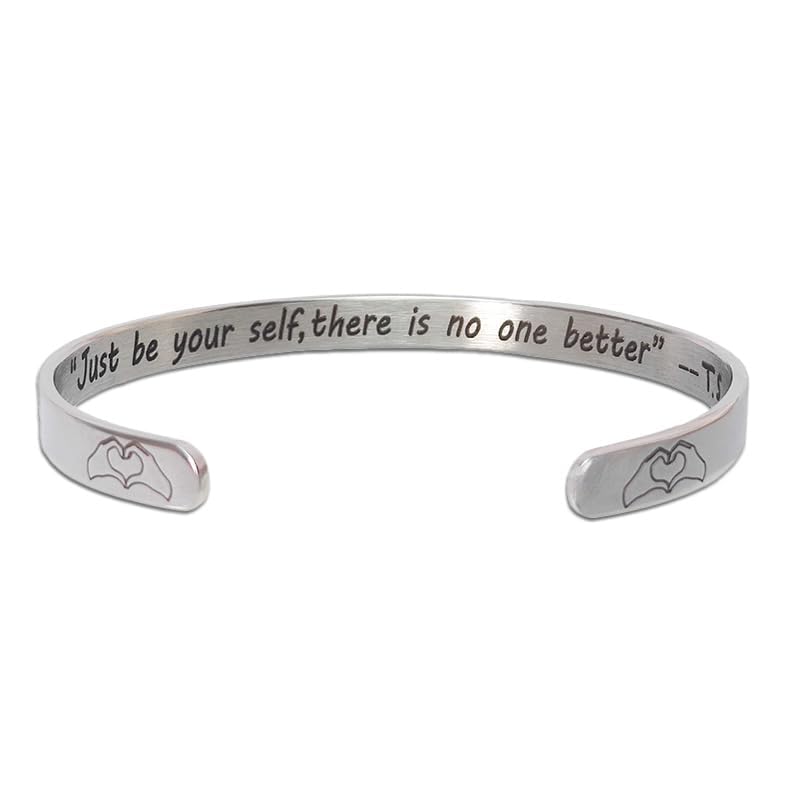 Inspirational Quote Bracelet for Kids Girls Teens - Stainless Steel Cuff with 'Just Be Yourself' Engraving - Music lover Gift,Teen Girl Gifts Trendy Stuff