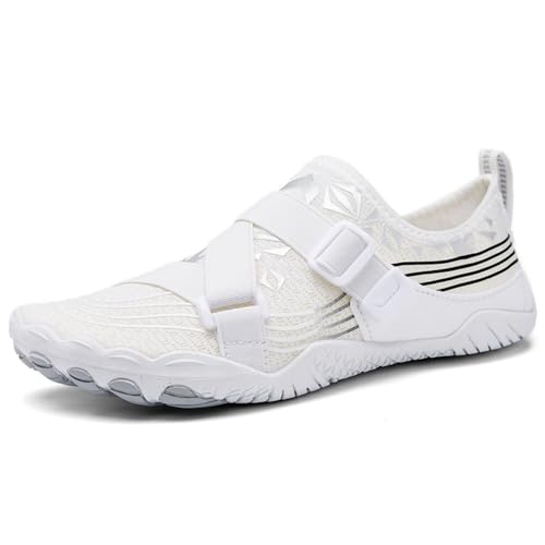 Zapatillas Mujer Verano Zapatillas Zapatos de Agua para Hombre y Mujer, Descalzos, para Nadar, Playa, Piscina, Anchos, Ajustables, Senderismo, Caminar, bucear, Surfear (White, 37)