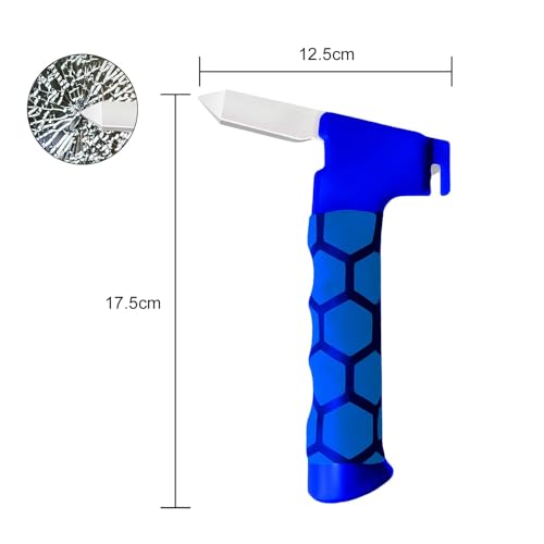 Car Get-Off Handrail, 3-in-1 Auto Notfallhammer mit Gurtschneider & Fensterbrecher | Sicherheitswerkzeug für Rettungseinsätze | Robustes Fluchtwerkzeug für PKW, LKW & Taxi (Blau)