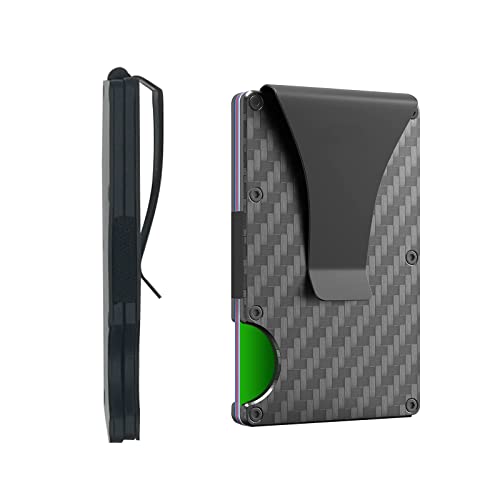 Minimalist Wallet for Men, Metal Money Clip Wallet, Carbon Fiber Wallet RFID Blocking Aluminum Slim Cash Credit Card Holder For Father Husband Boyfriend Gift.