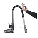 Robinets de bidet 1 pièces robinet de lavabo de cuisine en or brossé robinet mélangeur chaud et froid buse rotative à 360 ° montage sur pont brossée deux Modes d\'évacuation d\'eau(Sensor Black)