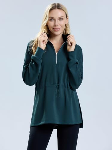 Les Umes Women's Half Zip Sweatshirt with Drawstring and Side Slits