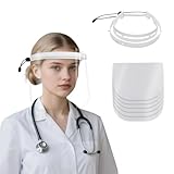 Altozor Full Protection Face Shield, 10 Count, White, Anti-Fog Transparent Visor with Adjustable Headband, Flip-Up Design, Fits Over Glasses, Dental Cosmeticians Medical Use